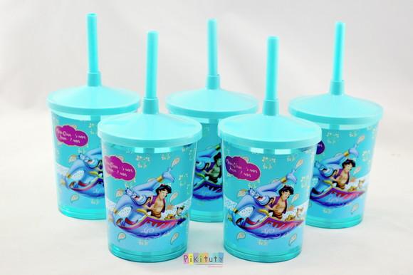 20 Copos c/ Canudo - Jasmine e Aladdin