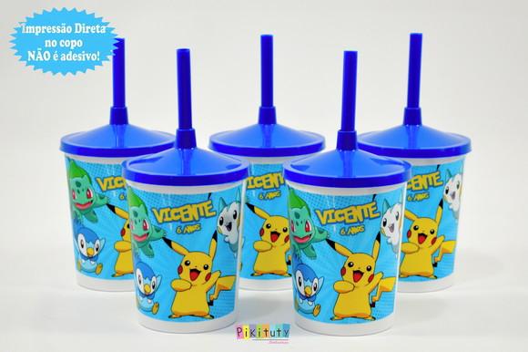 20 Copos c/ Canudo - Pokemon