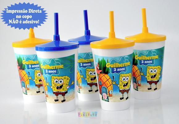 20 Copos c/ Canudo 570 ml Bob Esponja