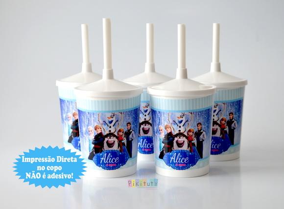 20 Copos c/ Canudo Frozen
