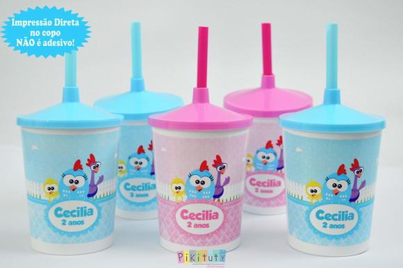 20 Copos c/ Canudo Galinha Pintadinha Mini