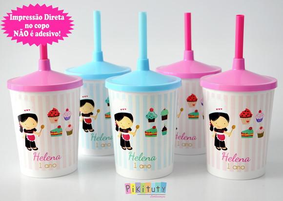 20 Copos c/ Canudo Confeitaria