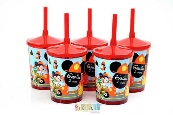 20 Copos c/ Canudo Mickey Bombeiro