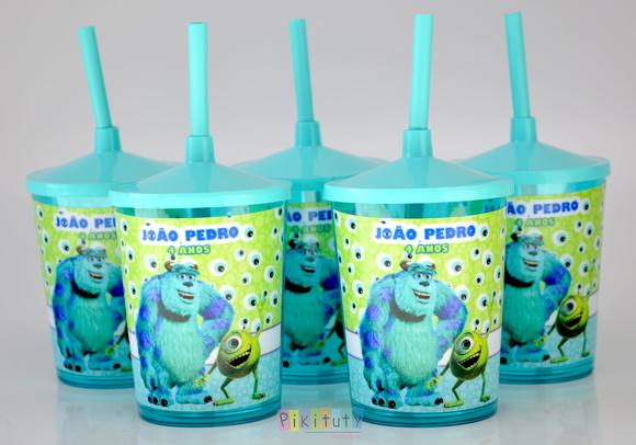 20 Copos c/ Canudo Monstros S/a
