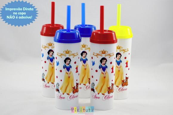 20 Copos Long Drink c/ Canudo Branca de Neve