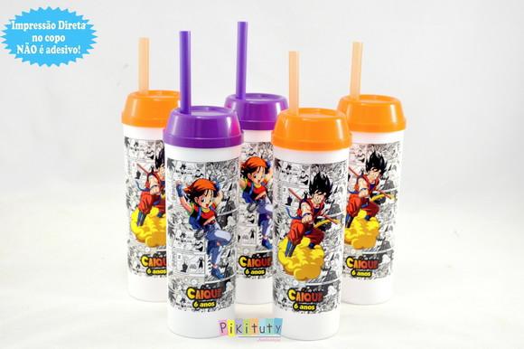 20 Copos Long Drink c/ Canudo Dragon Ball