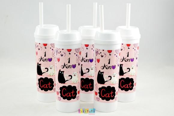 20 Copos Long Drink c/ Canudo Cats