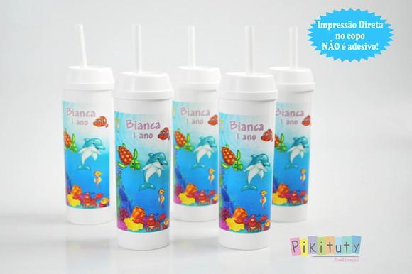 20 Copos Long Drink c/ Canudo Fundo do Mar