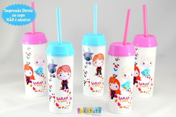 20 Copos Long Drink c/ Canudo Frozen Baby