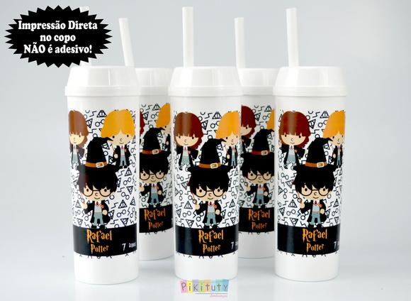 20 Copos Long Drink c/ Canudo Harry Potter