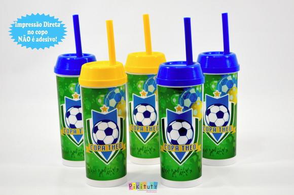 20 Copos Long Drink c/ Canudo Futebol