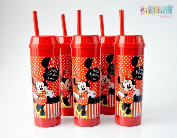 20 Copos Long Drink c/ Canudo Minnie