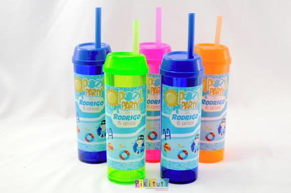 20 Copos Long Drink c/ Canudo Pool Party