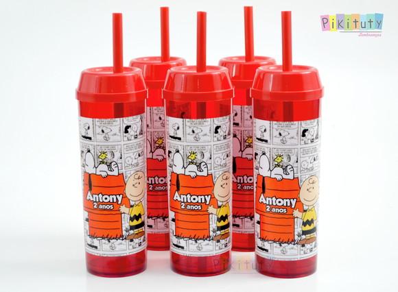 20 Copos Long Drink c/ Canudo Snoopy