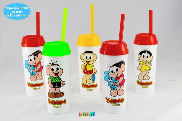 20 Copos Long Drink c/ Canudo Turma da Monica