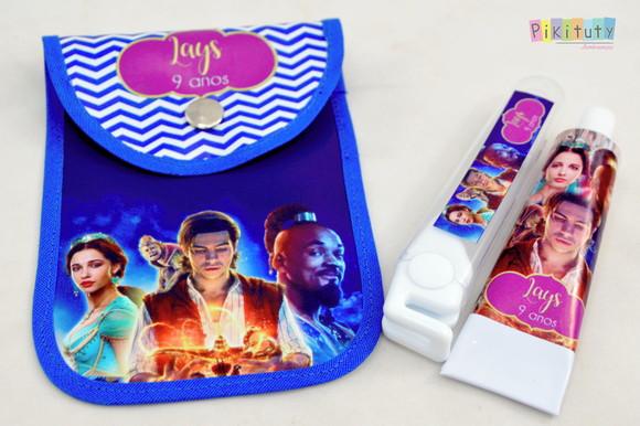 20 Unidades - Kit Dental c/ Porta Escova Aladdin o Filme
