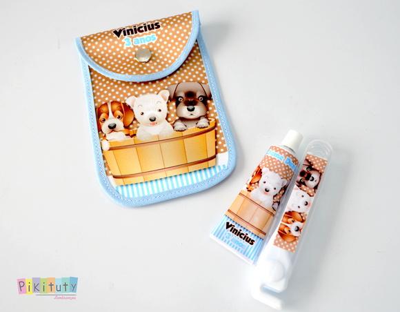 20 Unidades - Kit Dental c/ Porta Escova Cachorrinhos
