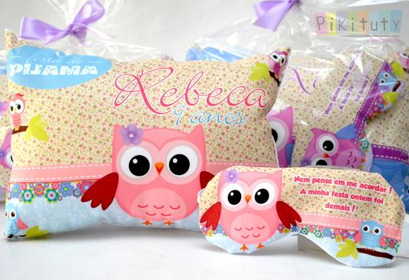 Almofada + Máscara de dormir Coruja Rosa