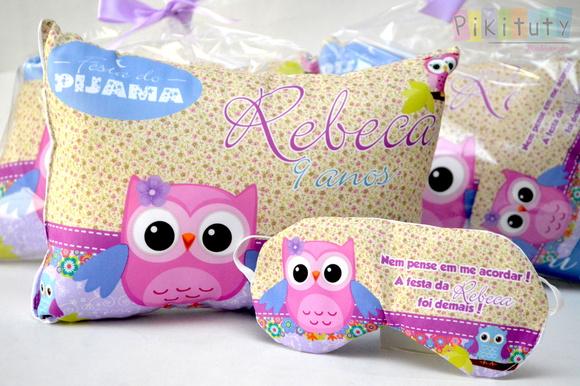 Almofada +Máscara de dormir Coruja Lilás
