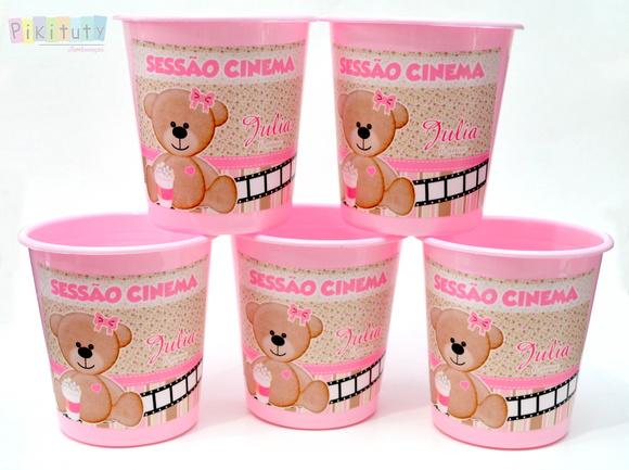 Balde de Pipoca 1 litro - Ursinha Rosa