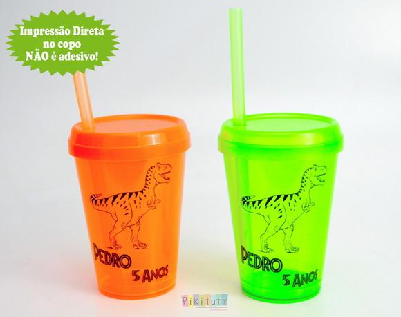 Copo c/ canudo 400 ml Dinossauros