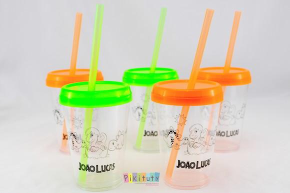 Copo c/ canudo 400 ml Dinossauros