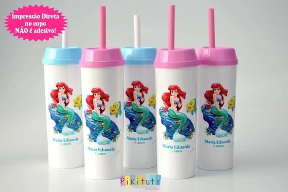 Copo Long Drink c/ canudo A Pequena Sereia