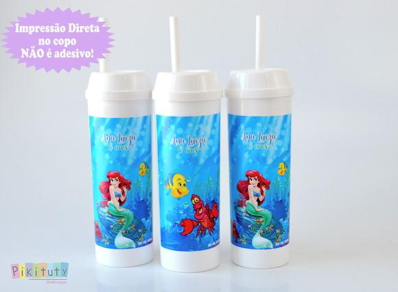 Copo Long Drink c/ canudo A pequena Sereia