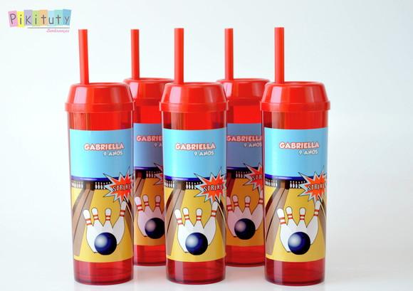 Copo Long Drink c/ canudo Boliche
