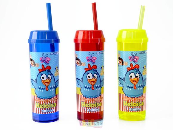 Copo Long Drink c/ canudo Galinha Pintadinha