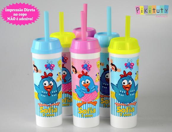 Copo Long Drink c/ canudo Galinha Pintadinha