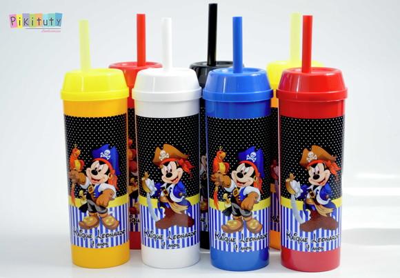 Copo Long Drink c/ canudo Mickey Pirata