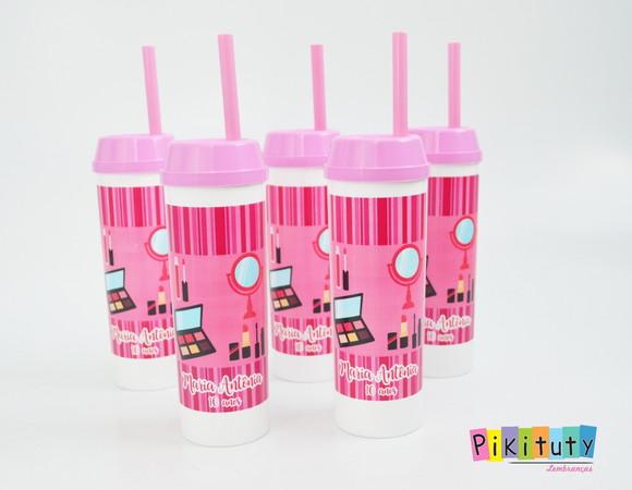 Copo Long Drink c/ canudo Maquiagem