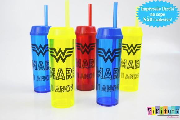 Copo Long Drink c/ canudo Mulher Maravilha