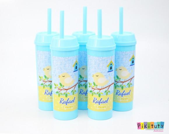 Copo Long Drink c/ canudo Passarinhos