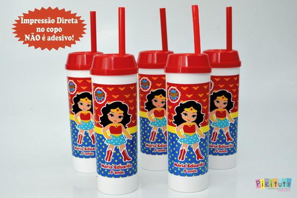 Copo Long Drink c/ canudo Mulher Maravilha