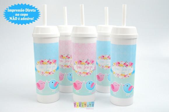Copo Long Drink c/ canudo passarinhos