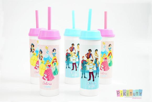 Copo Long Drink c/ canudo Princesas e Príncipes
