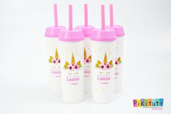 Copo Long Drink c/ canudo Unicórnio