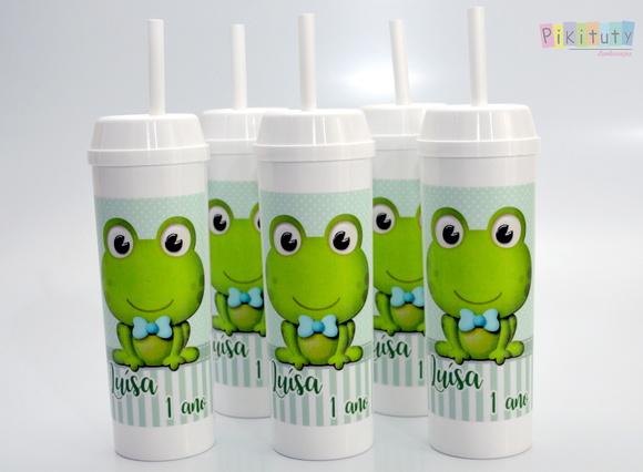 Copo Long Drink c/ canudo Sapinho Jardim para meninos