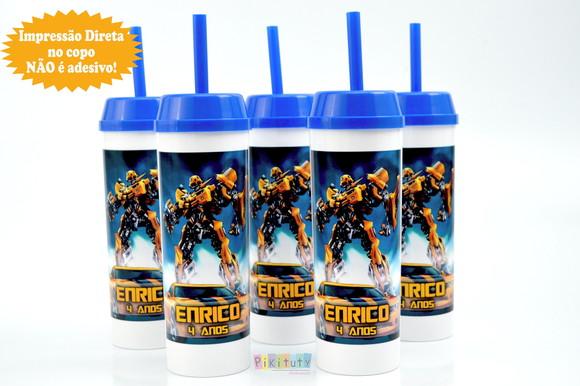 Copo Long Drink c/ canudo Transformers