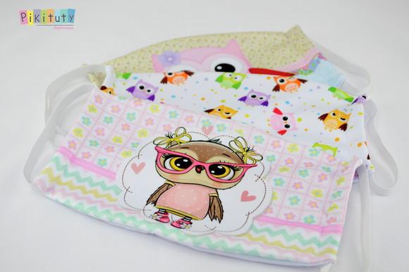 Kit 3 máscaras cirúrgicas em tecido Adul/Infantil Corujinha