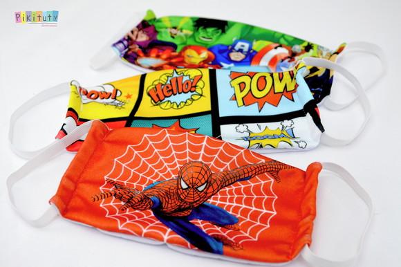 Kit 3 máscaras cirúrgicas em tecido Adul/Infantil Heróis