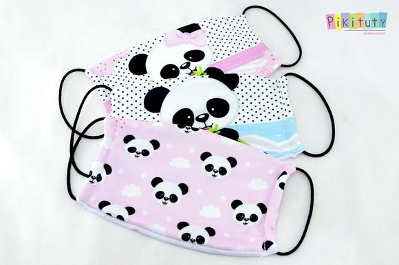 Kit 3 máscaras cirúrgicas em tecido Adul/Infantil Panda