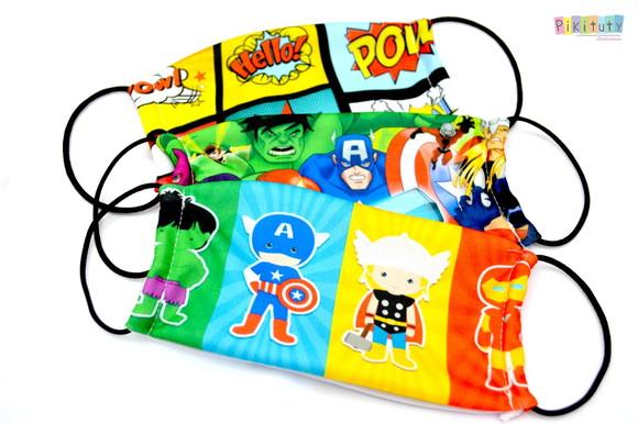 Kit 3 máscaras cirúrgicas em tecido Adul/Infantil Vingadores
