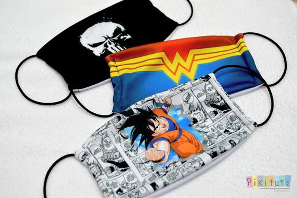 Kit 3 máscaras cirúrgicas em tecido Adulto/Infantil Heróis