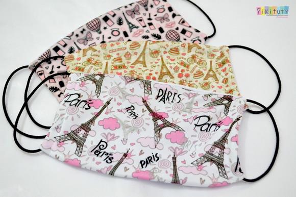 Kit 3 máscaras cirúrgicas em tecido Adulto/Infantil Paris