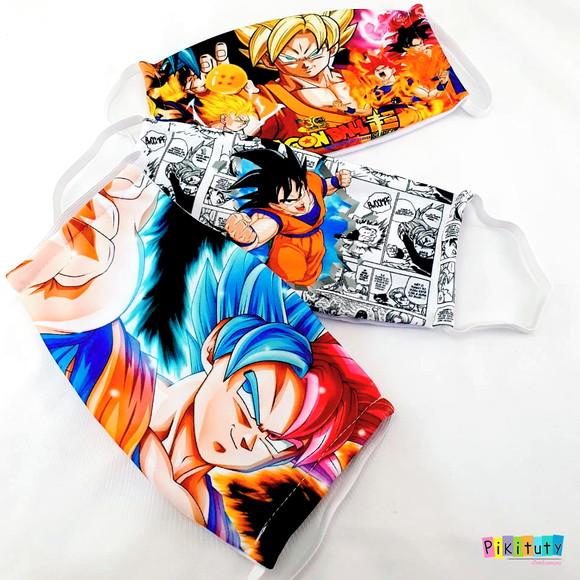 Kit 3 máscaras em tecido Adul/Infantil Dragon Ball