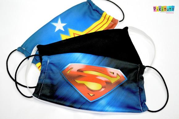 Kit 3 máscaras em tecido Adul/Infantil Superman e M. Maravil