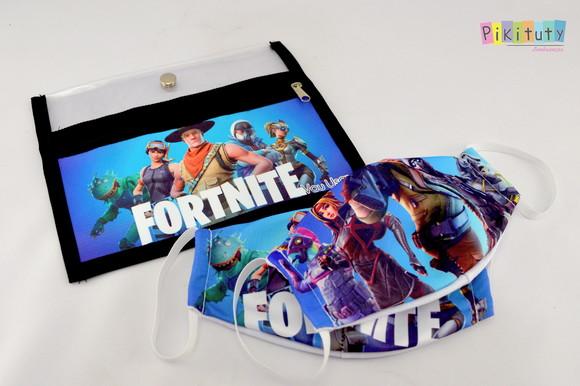 Kit c/ 1 Porta máscara + 2 máscaras de proteção FortNite